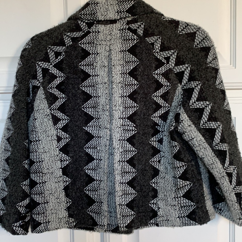 Boucle Black Gray Chevron Cropped Jacket By Lena Gabrielle Size 6 View 6